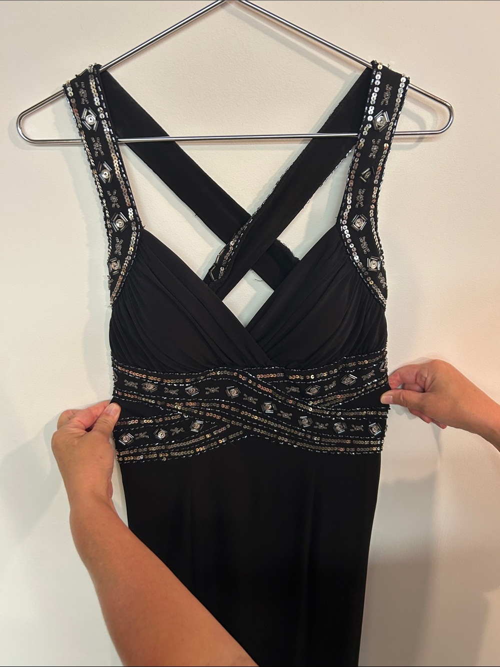 Hailey Logan Black Beaded Crisscross Gown